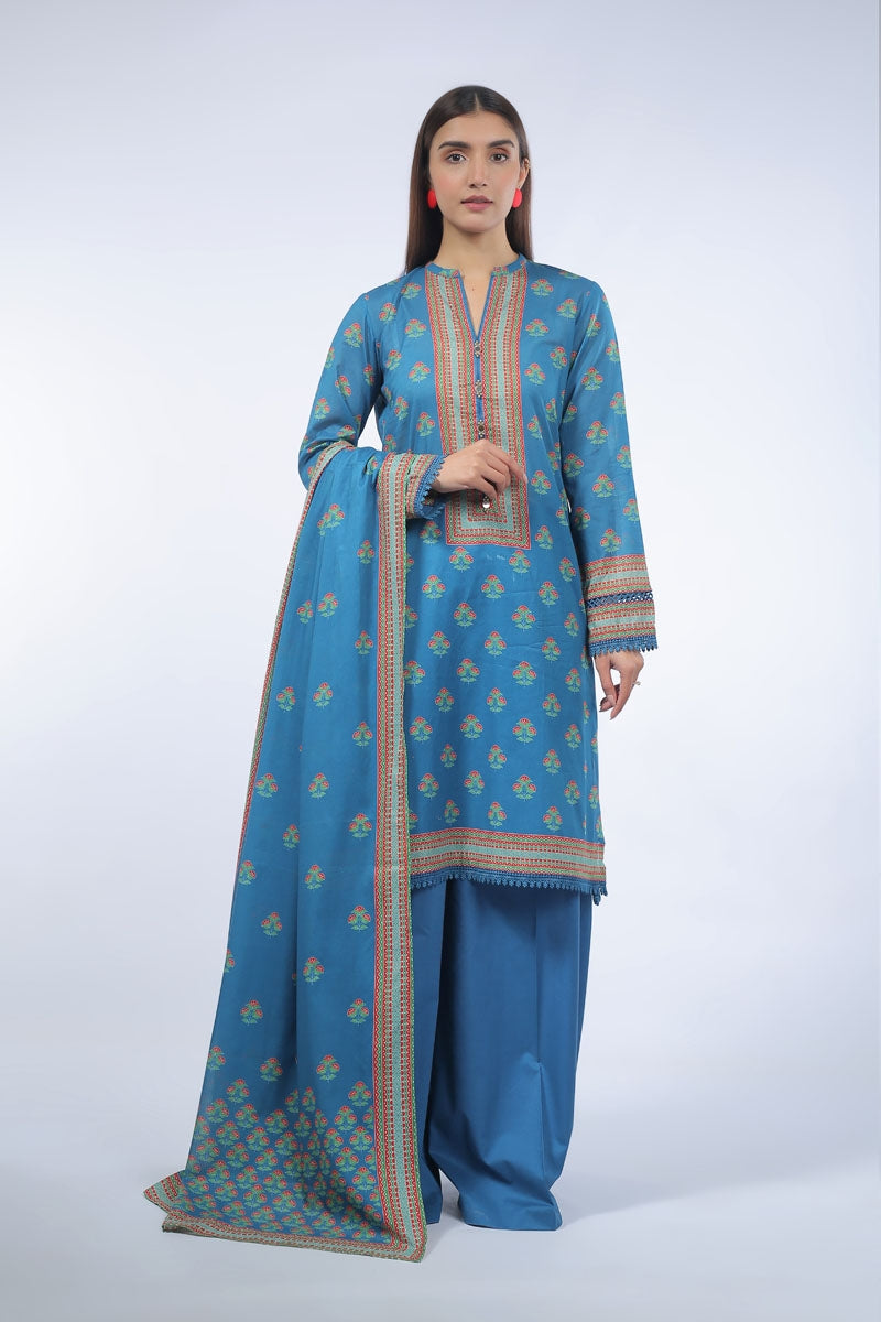 Bareeze Printed Blue lawn Dupatta
