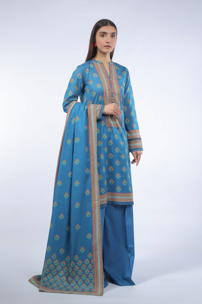 Bareeze Printed Blue lawn Dupatta