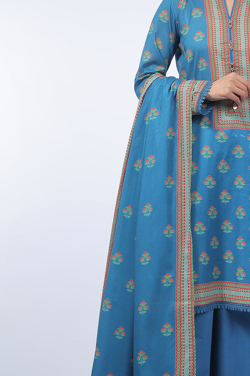 Bareeze Printed Blue lawn Dupatta