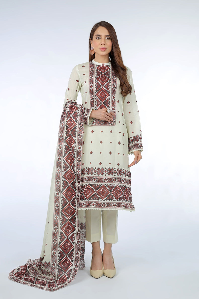 Bareeze Printed Red lawn Dupatta