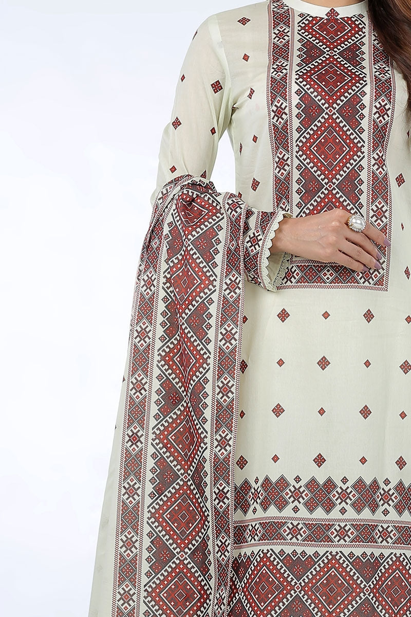 Bareeze Printed Red lawn Dupatta