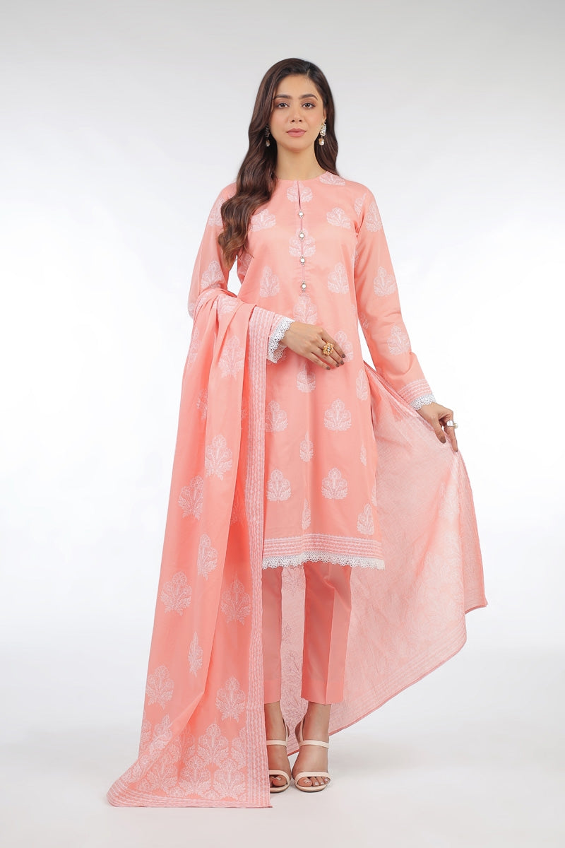 Bareeze Printed Peach lawn Dupatta