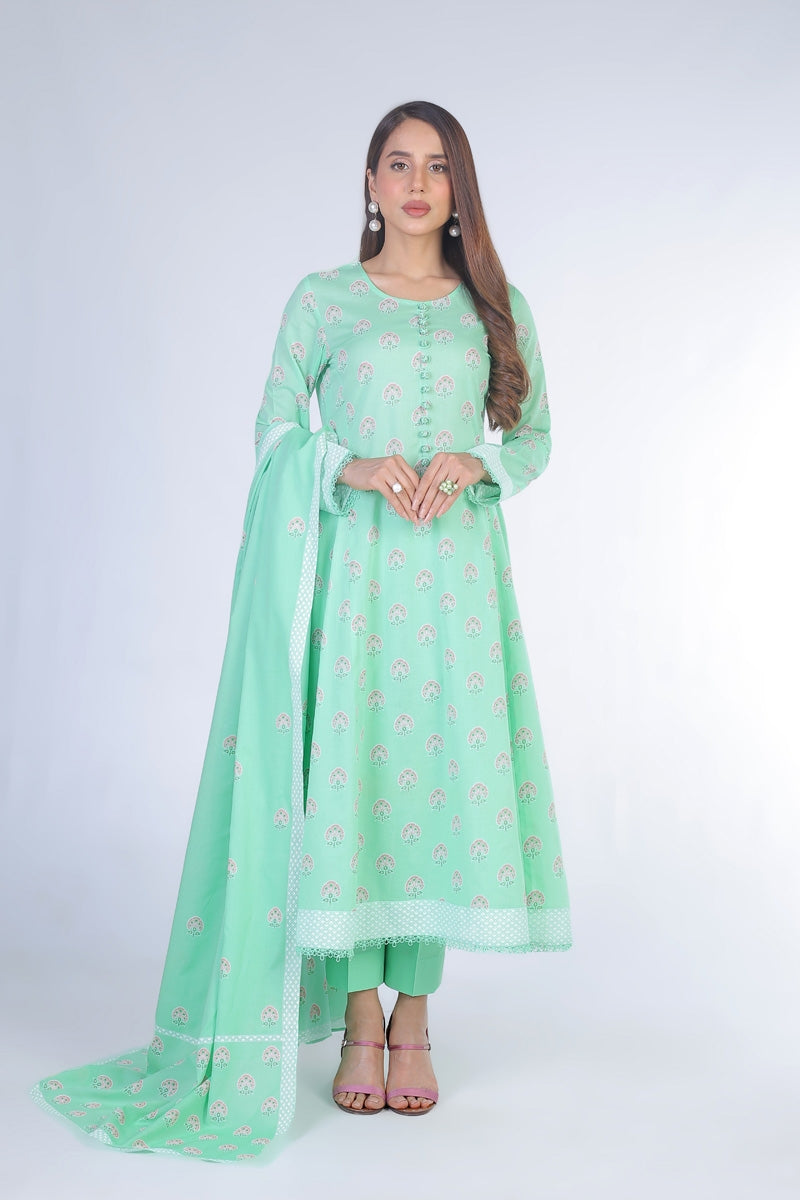 Bareeze Printed Green lawn Dupatta
