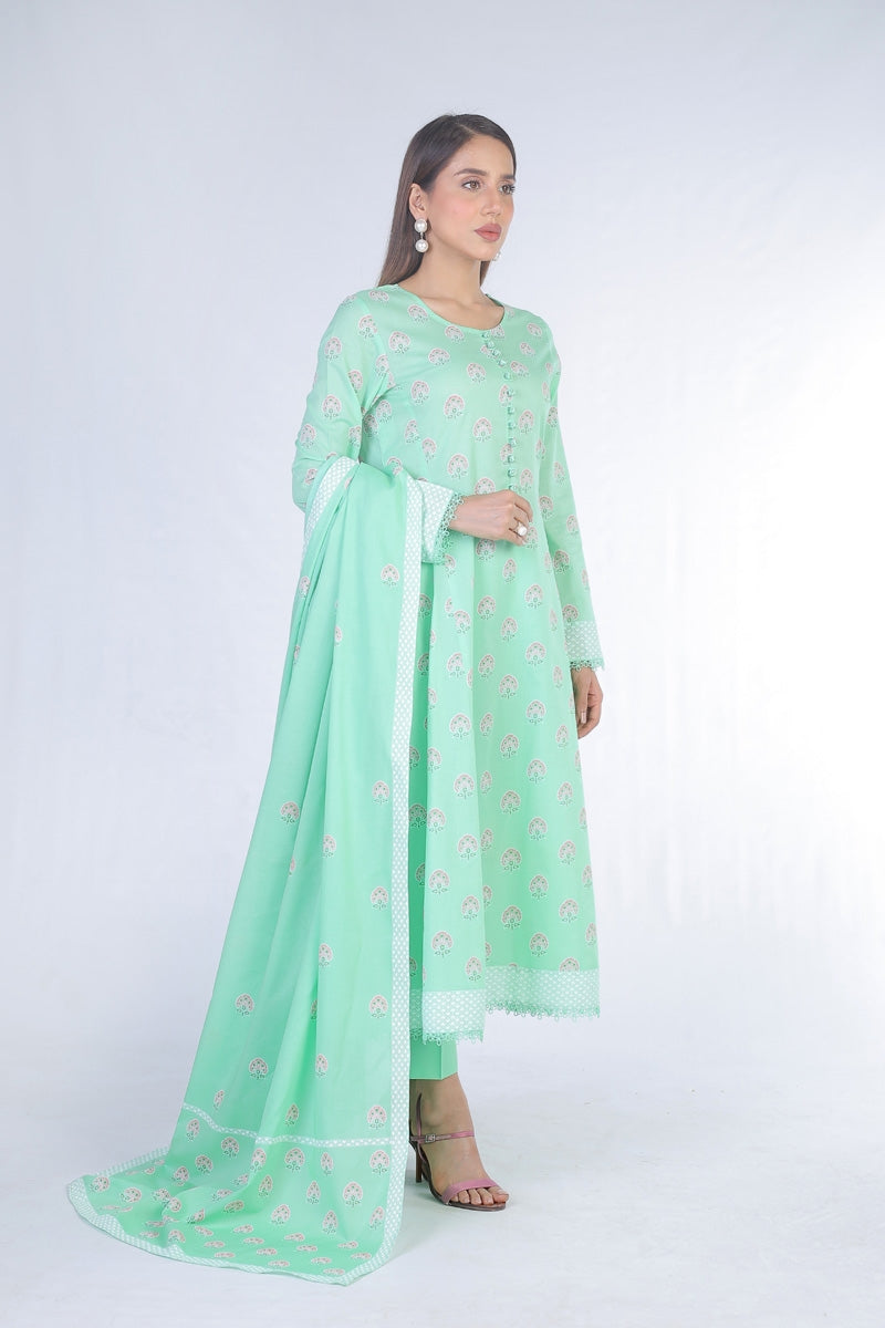 Bareeze Printed Green lawn Dupatta