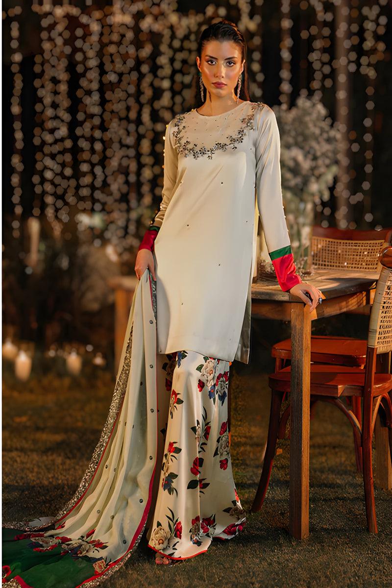 Silk Embroidered Unstitched 3 Pieces Suit Ruas