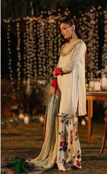 Silk Embroidered Unstitched 3 Pieces Suit Ruas