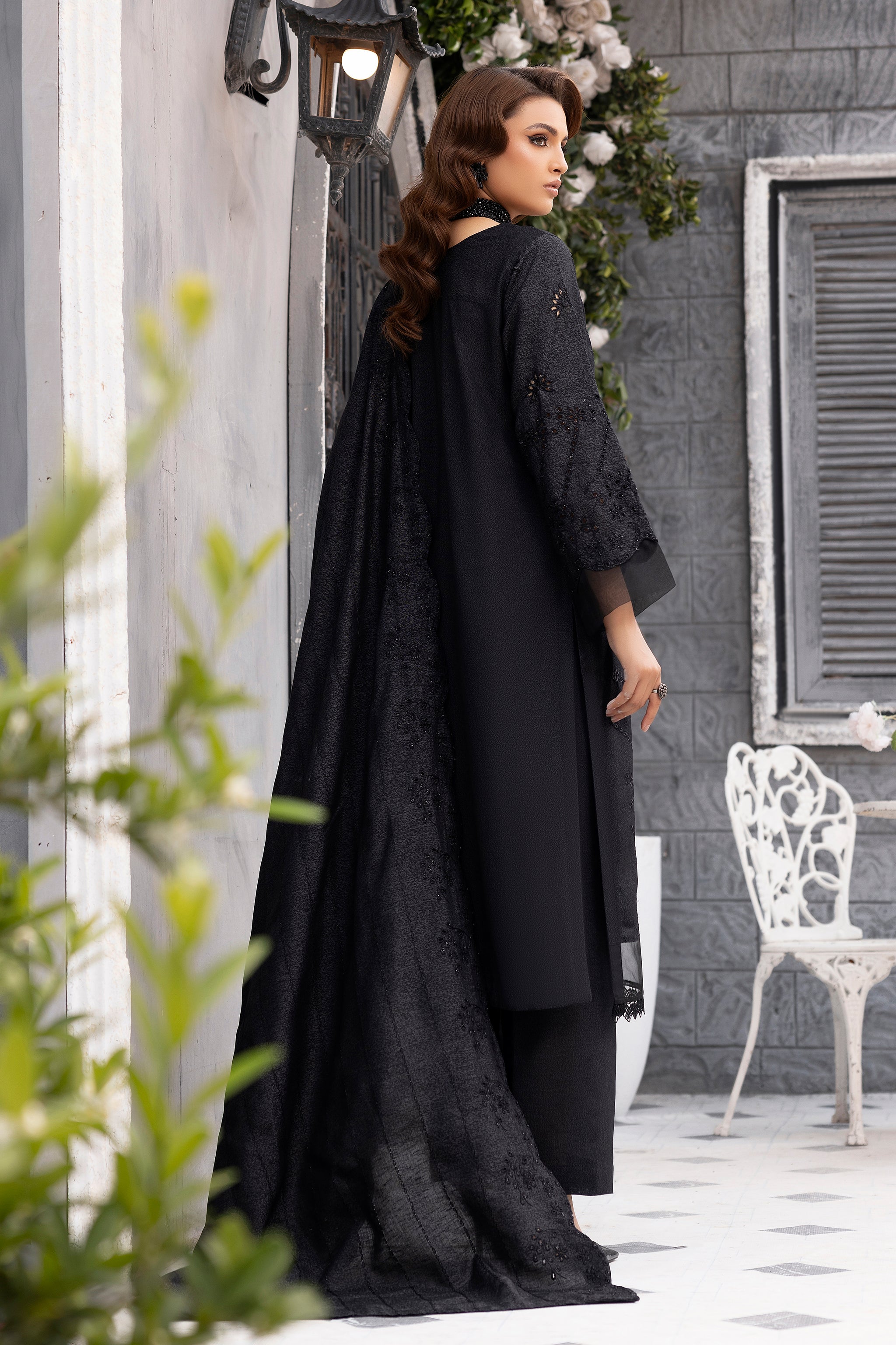 3 Piece Black Embroidered Karandi Unstitched