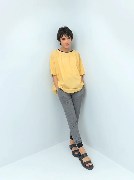 Beechtree Pale Yellow Ribbed Neck Top