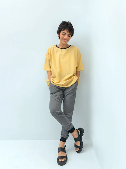 Beechtree Pale Yellow Ribbed Neck Top