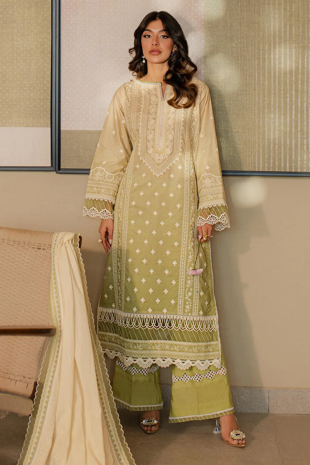 Zellbury Embroidered Chikankari Cotton Unstitched 3Pc Suit