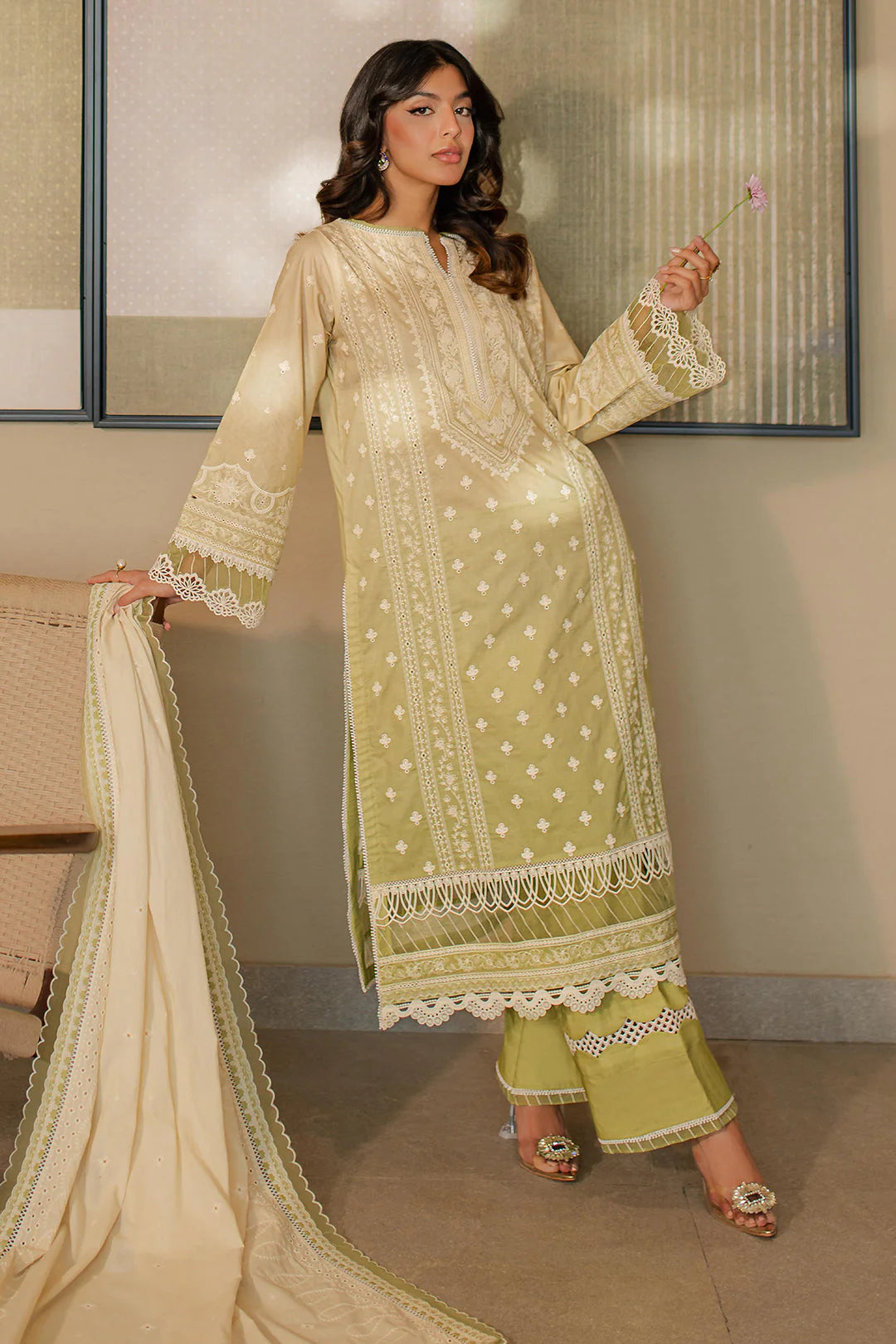 Zellbury Embroidered Chikankari Cotton Unstitched 3Pc Suit