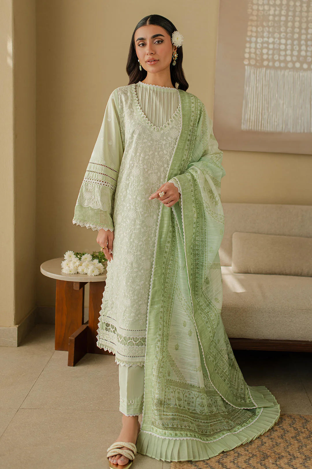 Zellbury Embroidered Chikankari Cotton Unstitched 3Pc Suit