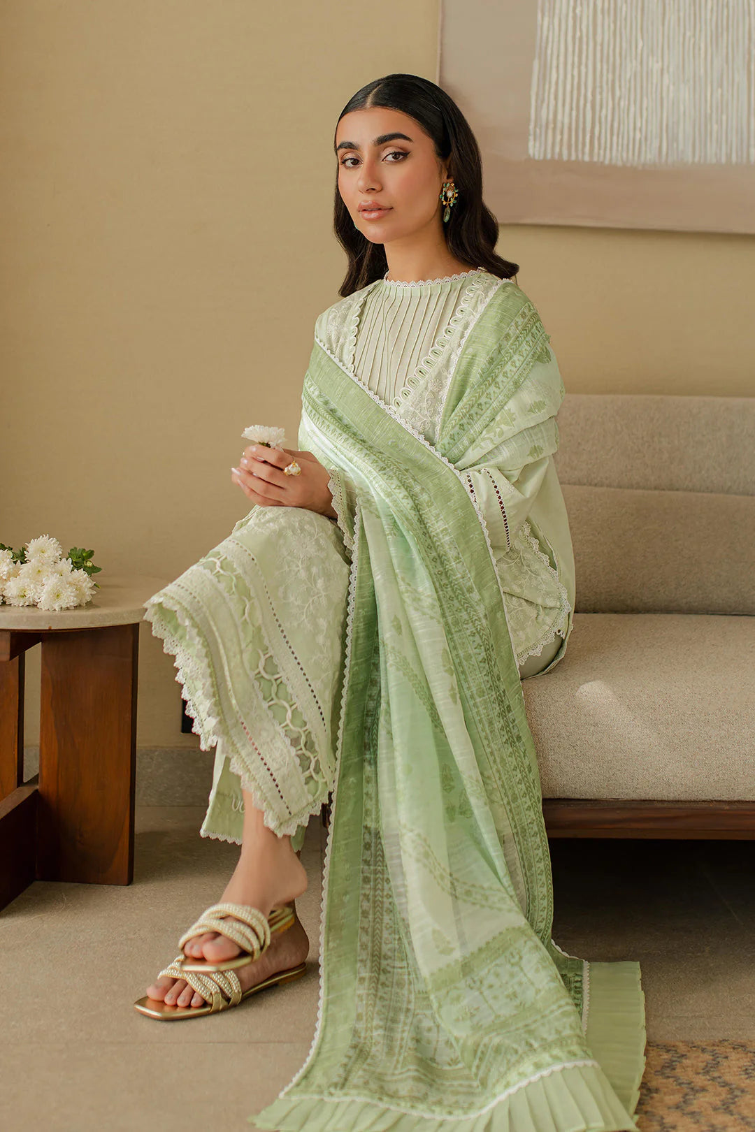 Zellbury Embroidered Chikankari Cotton Unstitched 3Pc Suit