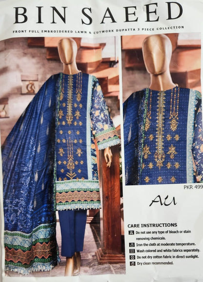 Bin Saeed lawn 3 pc blue