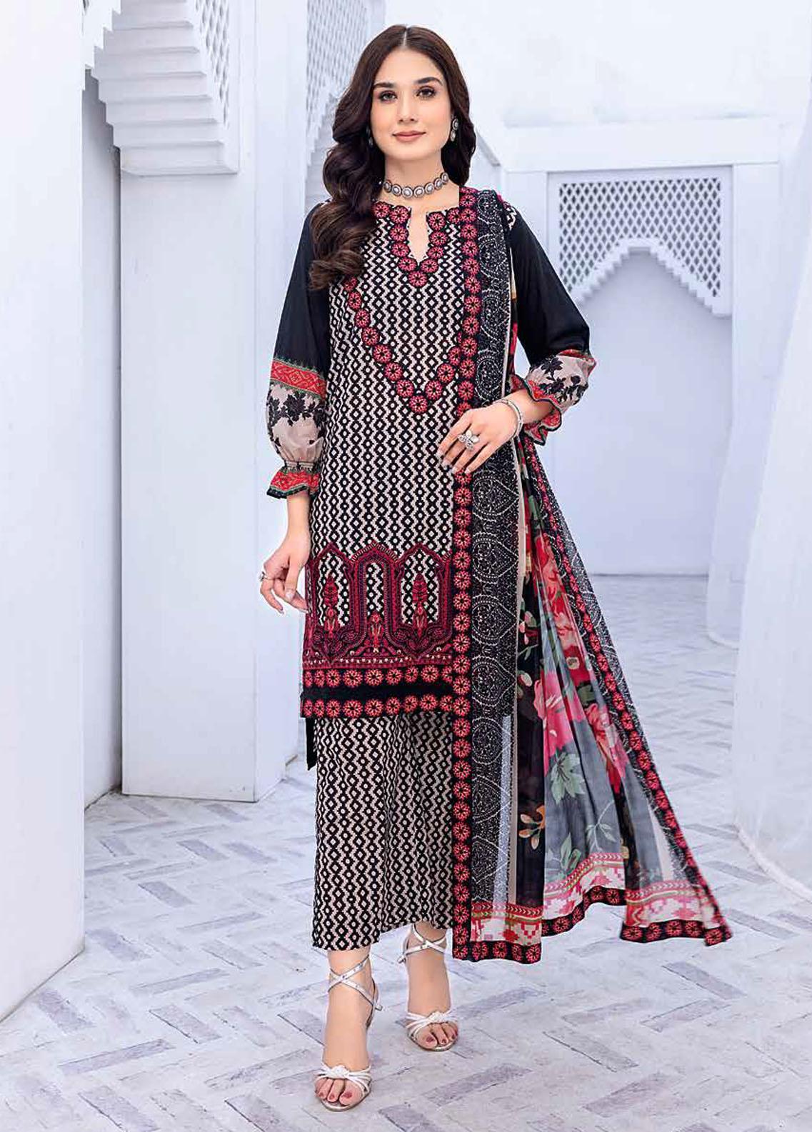 Charizma Embroidered Lawn Suits Unstitched 3 Piece BWS-09- Black & White Collection 01